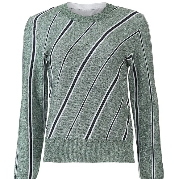 Cedric Charlier Striped Lurex Sweater Green black and white shimmer - Picture 1 of 5